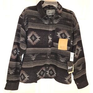 Brooklyn Cloth Mens Aztec Boxy Fit Heavy Soft Flannel Black/Gray Shacket Size M